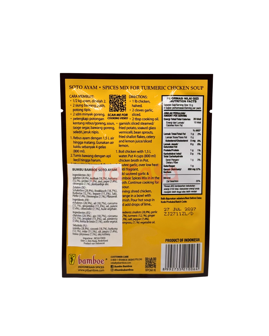 Bamboe Soto Ayam (Indonesische Kurkuma-Hühnersuppe) Gewürzmischung 40g