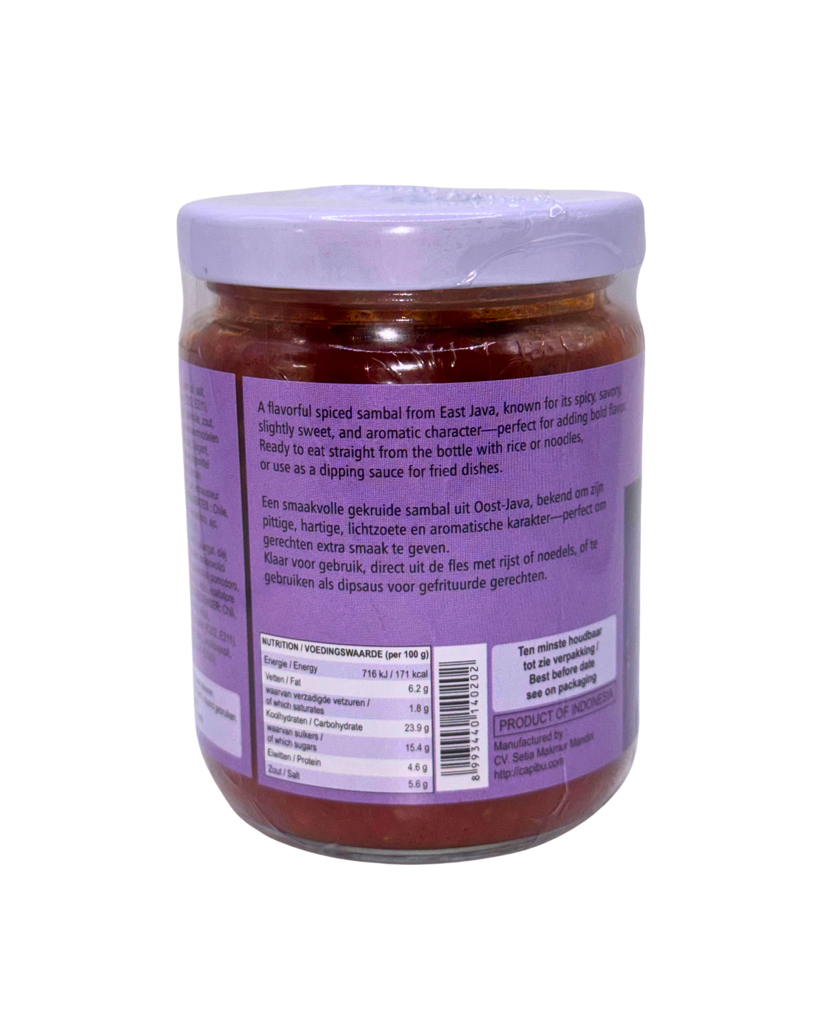 Cap Ibu Sambal Bajak 210 g Rückseite mit Zutaten und Nährwertangaben