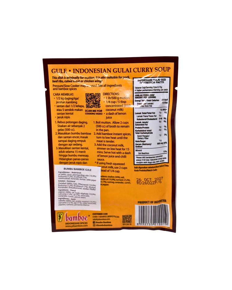 Bamboe Bumbu Gule 35 g Rückseite mit Zutaten und Nährwertangaben