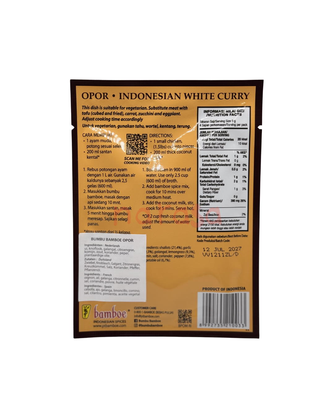Bamboe Opor (Indonesisches helles Curry) Gewürzmischung 36g