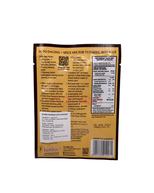 Bamboe Soto Daging (Kurkumagelbe Rindfleischsuppe) Gewürzmischung 40g